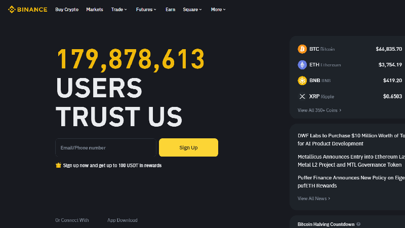 Binance low fee crypto exchange.