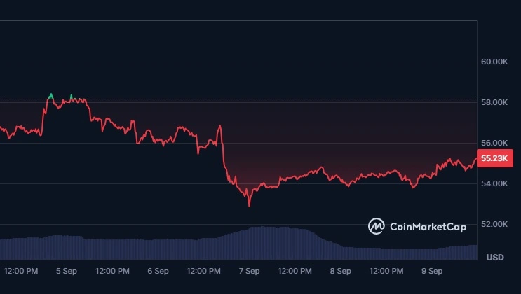 Bitcoin Value Dropped to as low as $52,850.